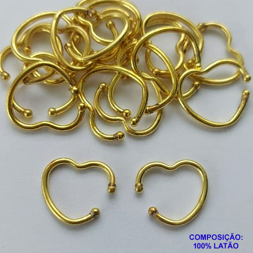 PIERCING NO BRUTO PRONTO PARA O BANHO(CX77) - (3.2945M) PIERCING FAKE CORAÇÃO 17MM- COMPOSIÇÃO: 100% LATÃO - PESO TOTAL 0,5GR - (VENDIDO POR UNIDADE) - BRU13443