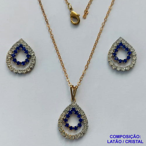 CONJUNTO NO BRUTO PRONTO PARA O BANHO(CX68) - CONJUNTO CORRENTE CADEADO 45CM E PINGENTES GOTAS VAZADAS COM CRISTAIS 15X21MM - COMPOSIÇÃO: LATÃO / CRISTAL - PESO TOTAL 4,3GR - BRU13451