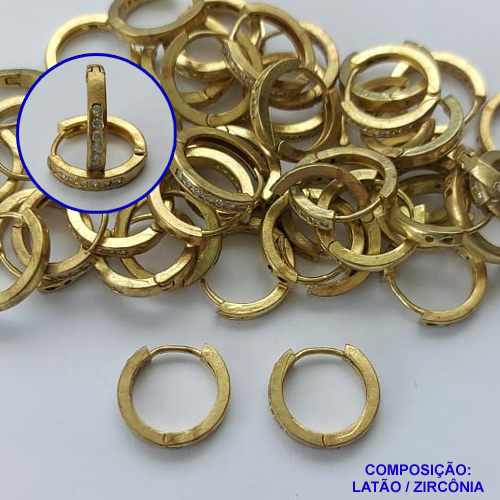 BRINCO NO BRUTO PRONTO PARA O BANHO(CX99) - BRINCO ARGOLA CRAVEJADO EM MICROS ZIRCÔNIAS 2X15MM - PESO TOTAL 2,6G - BRU13459