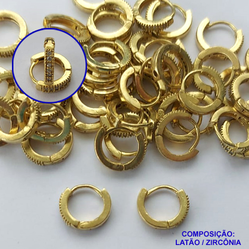 BRINCO NO BRUTO PRONTO PARA O BANHO(CX103) - BRINCO ARGOLA CRAVEJADO EM MICROS ZIRCÔNIAS 2X11MM - PESO TOTAL 2,2GR - BRU13461