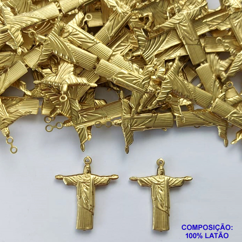 ACESSÓRIO NO BRUTO PRONTO PARA O BANHO(cx71) - (392) CRISTO REDENTOR DUPLO 26MM - COMPOSIÇÃO: 100% LATÃO - PESO TOTAL 1,2GR - BRU0002721