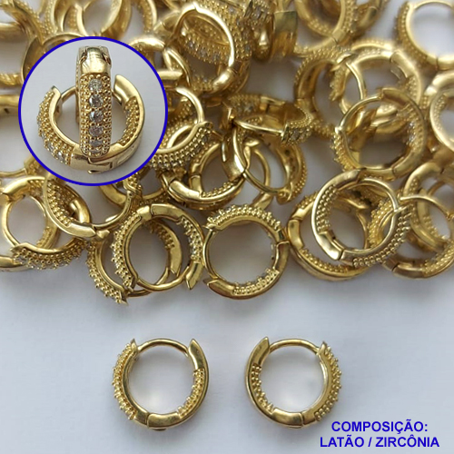 BRINCO NO BRUTO PRONTO PARA O BANHO(CX70) - BRINCO ARGOLA CRAVEJADO EM MICROS ZIRCÔNIAS 3X11MM - PESO TOTAL 1,8GR - BRU13472