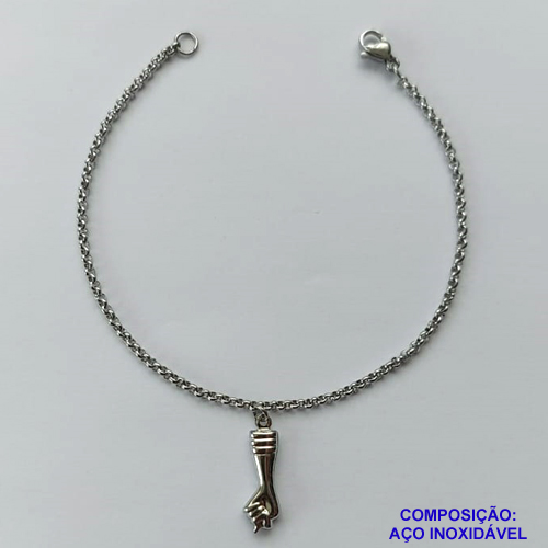 PULSEIRA EM AÇO INOXIDÁVEL(CX102) - (BCOL032) PULSEIRA COM CORRENTE ELO PORTUGÛES 18CM COM PINGENTE FIGA DUPLA 6X20MM - FECHO LAGOSTA - AÇO1317