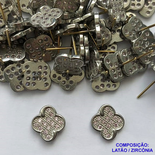 BRINCO NO BRUTO PRONTO PARA O BANHO (CX80) - (MAD) BRINCO DE PINO TIPO VAN CLEEF COM ZIRCÔNIAS ROSA 12MM - COMPOSIÇÃO: LATÃO / ZIRCÔNIA - PESO TOTAL 2,3GR - BRU13480