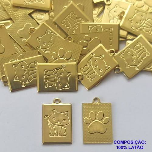 ACESSÓRIO NO BRUTO PRONTO PARA O BANHO(CX73) - (4695) PINGENTE PLAQUINHA RETANGULAR GATINHO PATINHA 10X14MM - COMPOSIÇÃO: 100% LATÃO - PESO TOTAL 0,8GR - BRU0002727