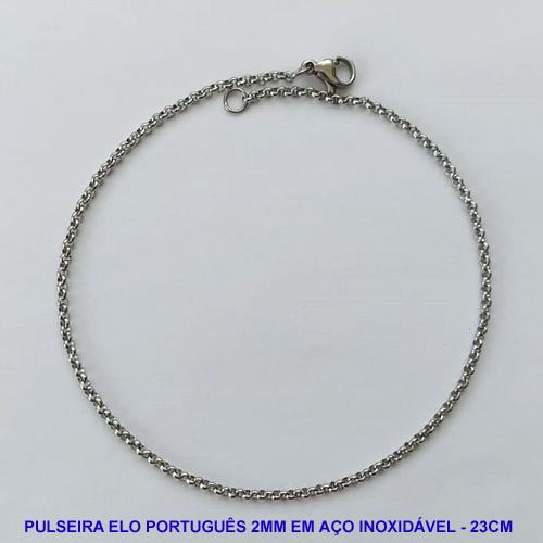 PULSEIRA EM AÇO INOXIDÁVEL - (BCOL032) PULSEIRA ELO PORTUGUÊS - TAMANHO 23CM - LARGURA 2MM - FECHO LAGOSTA - COMPOSIÇÃO: AÇO INOXIDÁVEL - AÇO1330