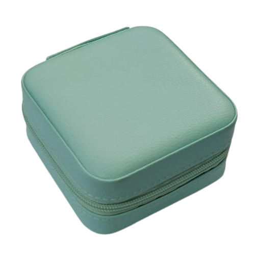 PORTA JOIAS MISTO COM DIVISÓRIA E ESPELHO EM CORINO VERDE CLARO E CAMURÇA INTERNA 5x10X10CM (PJ10) - BRU0002745