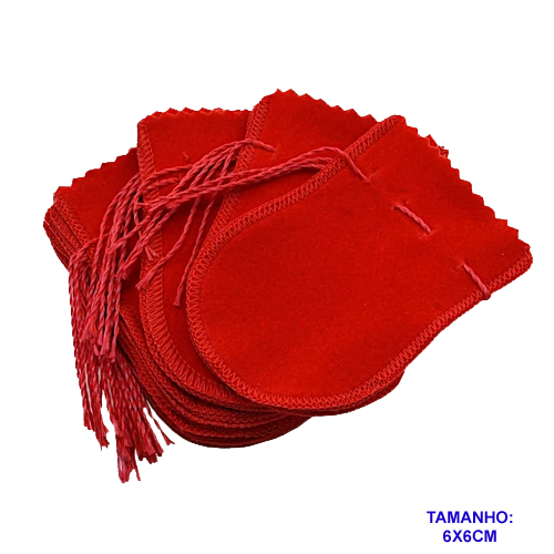 SAQUINHO DE VELUDO PARA JOIAS COM 1 CORDÃO 6X6CM VERMELHO (1607) (VENDIDO POR UNIDADE) - BRU0002747
