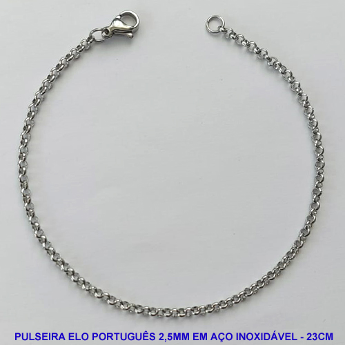 PULSEIRA EM AÇO INOXIDÁVEL - (BCOL033) PULSEIRA ELO PORTUGUÊS - TAMANHO 23CM - LARGURA 2,5MM - FECHO LAGOSTA - COMPOSIÇÃO: AÇO INOXIDÁVEL - AÇO1332