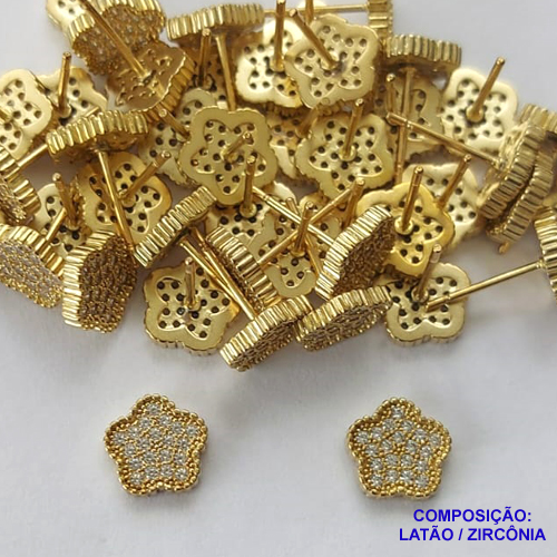 BRINCO NO BRUTO PRONTO PARA BANHO(CX77) - BRINCO DE PINO ESTRELA CRAVEJADOS EM MICROS ZIRCÔNIAS CRISTAIS 8MM - PESO: 1,2GR - BRU13500