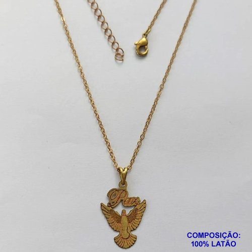 GARGANTILHA NO BRUTO PRONTO PARA BANHO(CX80) - GARGANTILHA CORRENTE CADEADO 45CM + EXTENSOR E PINGENTE EM FOTO CORROSÃO PAZ 23MM - PESO: 2,2GR - BRU13502