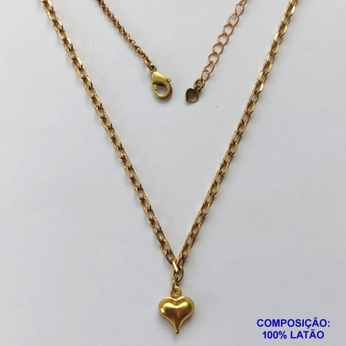 SHOCKER NO BRUTO PRONTO PARA BANHO - SHOCKER COM CORRENTE ELO PORTUGUÊS E CORRENTE CADEADO 2MM E PINGENTE CORAÇÃO DUPLO 9MM - TAMANHO 40CM + EXTENSOR - PESO: 4,1GR - FECHO LAGOSTA - BRU13506