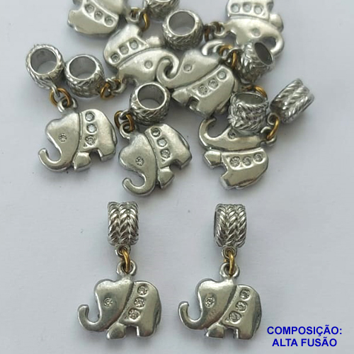 ACESSÓRIO NO BRUTO PRONTO PARA O BANHO (CX80)- (BLQ-072) ELEFANTE CRAVEJADO EM MICROS ZIRCÔNIAS 10X13MM - BERLOQUE PARA PULSEIRA SIMILAR A PANDORA - COMPOSIÇÃO: ALTA FUSÃO - PESO 1,9GR - BRU0002762