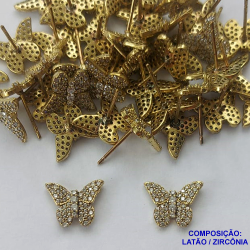 BRINCO BRUTO PRONTO PARA O BANHO(CX80) - BRINCO BORBOLETA CRAVEJADA EM MICROS ZIRCÔNIAS 10X13MM - PESO 1,7GR BRU13516