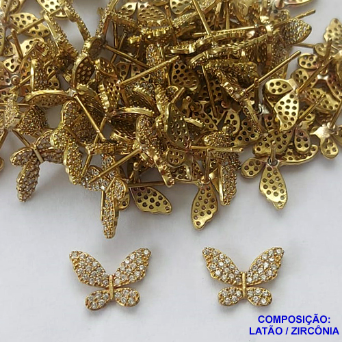 BRINCO BRUTO PRONTO PARA O BANHO(CX79) - BRINCO BORBOLETA CRAVEJADA EM MICROS ZIRCÔNIAS 9X13MM - PESO 1,5GR BRU13517