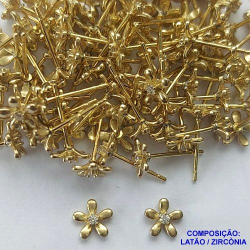 BRINCO BRUTO PRONTO PARA O BANHO(CX80) - BRINCO FLOR COM PEDRA EM ZIRCÔNIAS 6MM - PESO 0,5GR BRU13520
