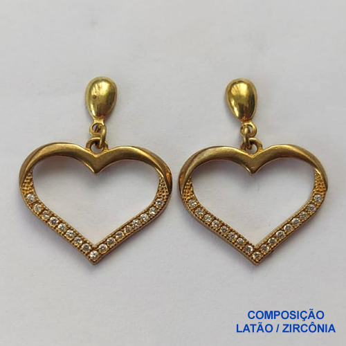 BRINCO NO BRUTO PRONTO PARA O BANHO(CX80) -  BRINCO DE CORAÇÃO VAZADO CRAVEJADO EM MICROS ZIRCÔNIAS -  TAMANHO 19X22MM - PESO 3,0GR - BRU13525