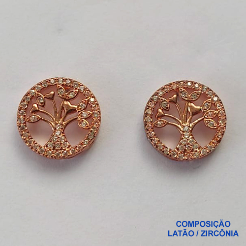 BRINCO NO BRUTO PRONTO PARA O BANHO(CX80) -  BRINCO ARVORE DA VIDA CRAVEJADO EM MICROS ZIRCÔNIAS -  TAMANHO 15MM - PESO 2,6GR - BRU13526