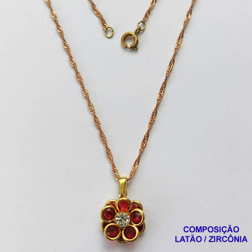 GARGANTILHA NO BRUTO PRONTO PARA BANHO - GARGANTILHA COM CORRENTE SINGAPURA 45CM - FLOR COM PEDRAS  EM ZIRCÔNIAS 14MM - PESO TOTAL 2,8GR - BRU13530