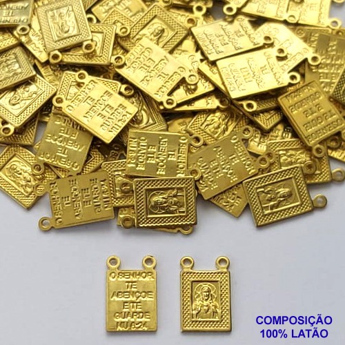 ACESSÓRIO NO BRUTO PRONTO PARA O BANHO (CX83) (1341) - ESCAPULÁRIO 10X8MM JESUS E ORAÇÃO - COMPOSIÇÃO: 100% LATÃO - PESO O,5GR -  BRU0002804