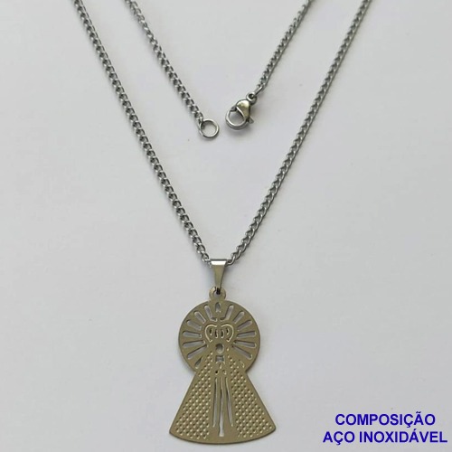 GARGANTILHA EM AÇO INOXIDÁVEL(CX83) - GARGANTILHA COM PINGENTE NOSSA SENHORA APARECIDA 11MM - TAMANHO: 45CM - COMPOSIÇÃO: AÇO INOXIDÁVEL - AÇO1376