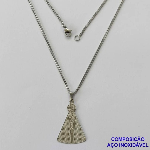 GARGANTILHA EM AÇO INOXIDÁVEL(CX83) - GARGANTILHA COM PINGENTE NOSSA SENHORA APARECIDA 19MM - TAMANHO: 45CM - COMPOSIÇÃO: AÇO INOXIDÁVEL - AÇO1384