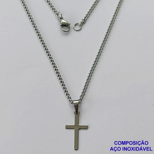 GARGANTILHA EM AÇO INOXIDÁVEL(CX83) - GARGANTILHA COM PINGENTE CRUCIFIXO LISO 10MM - TAMANHO: 45CM - COMPOSIÇÃO: AÇO INOXIDÁVEL - AÇO1387