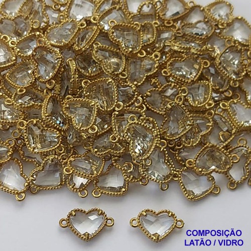 ACESSÓRIO NO BRUTO PRONTO PARA O BANHO - PINGENTE TIPO VAN CLEEF INCOLOR CORAÇÃO COM DUAS ARGOLINHAS - COMPOSIÇÃO: LATÃO / VIDRO - TAMANHO 10MM - (VENDIDO POR UNIDADE) PESO TOTAL 0,6GR - BRU0002805