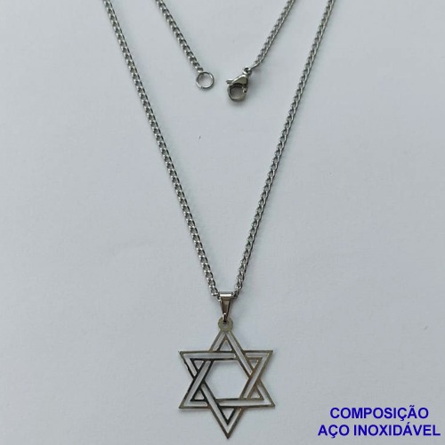 GARGANTILHA EM AÇO INOXIDÁVEL(CX85) - GARGANTILHA COM PINGENTE ESTRELA DE DAVI 20MM - TAMANHO: 45CM - COMPOSIÇÃO: AÇO INOXIDÁVEL - AÇO1388