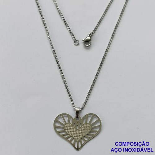 GARGANTILHA EM AÇO INOXIDÁVEL(CX85) - GARGANTILHA COM PINGENTE CORAÇÃO DESENHADO 28MM - TAMANHO: 45CM - COMPOSIÇÃO: AÇO INOXIDÁVEL - AÇO1389