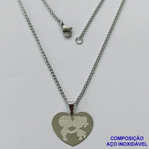 GARGANTILHA EM AÇO INOXIDÁVEL(CX85) - GARGANTILHA COM PINGENTE CORAÇÃO CASAL 21MM - TAMANHO: 45CM - COMPOSIÇÃO: AÇO INOXIDÁVEL - AÇO1391