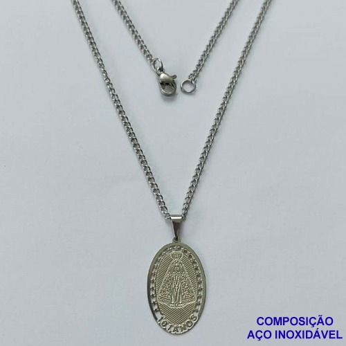 GARGANTILHA EM AÇO INOXIDÁVEL(CX85) - GARGANTILHA COM PINGENTE NOSSA SENHORA APARECIDA 15MM - TAMANHO: 45CM - COMPOSIÇÃO: AÇO INOXIDÁVEL - AÇO1392