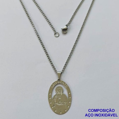 GARGANTILHA EM AÇO INOXIDÁVEL(CX85) - GARGANTILHA COM PINGENTE SÃO BENTO 17MM - TAMANHO: 45CM - COMPOSIÇÃO: AÇO INOXIDÁVEL - AÇO1393