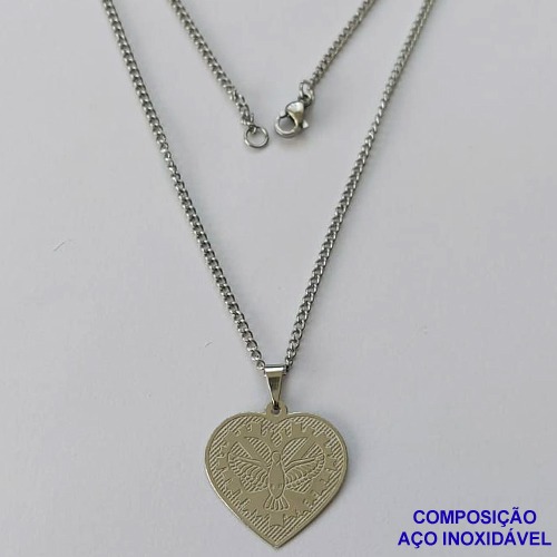 GARGANTILHA EM AÇO INOXIDÁVEL(CX85) - GARGANTILHA COM PINGENTE CORAÇÃO ESPÍRITO SANTO 21MM - TAMANHO: 45CM - COMPOSIÇÃO: AÇO INOXIDÁVEL - AÇO1394