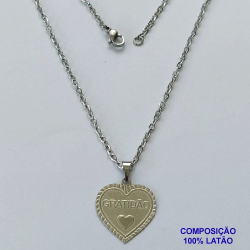 GARGANTILHA EM AÇO INOXIDÁVEL(CX85) - GARGANTILHA COM PINGENTE CORAÇÃO ESCRITO GRATIDÃO 18MM - TAMANHO: 45CM - COMPOSIÇÃO: AÇO INOXIDÁVEL - AÇO1397