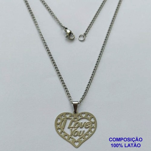 GARGANTILHA EM AÇO INOXIDÁVEL(CX85) - GARGANTILHA COM PINGENTE CORAÇÃO VAZADO ESCRITO I LOVE YOU 24MM - TAMANHO: 45CM - COMPOSIÇÃO: AÇO INOXIDÁVEL - AÇO1398
