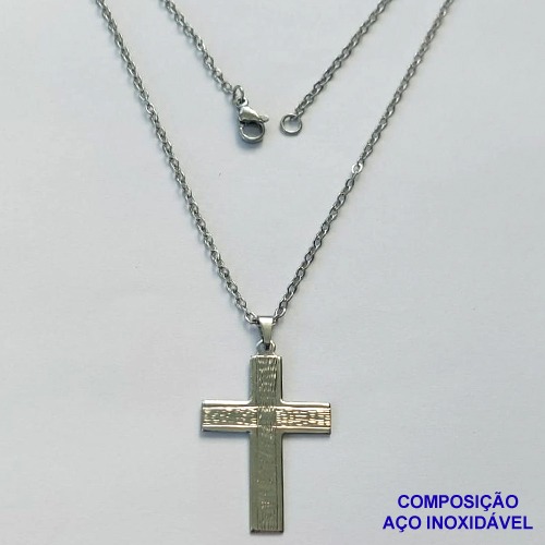 GARGANTILHA EM AÇO INOXIDÁVEL- (CX85) CORRENTE (07) 50CM (E1265) COM PINGENTE CRUCIFIXO 22x34MM - FECHO LAGOSTA - AÇO1403