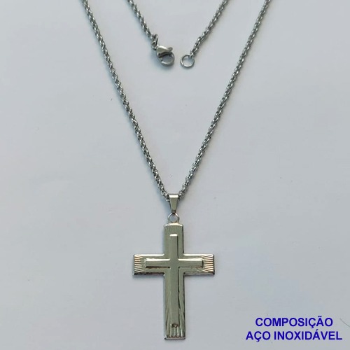 GARGANTILHA EM AÇO INOXIDÁVEL- (CX85) CORRENTE (07) 50CM (E1265-2) COM PINGENTE CRUCIFIXO 22x34MM - FECHO LAGOSTA - AÇO1404