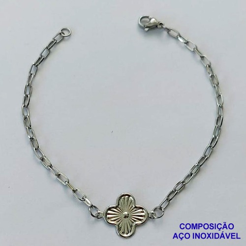 PULSEIRA EM AÇO INOXIDÁVEL - (ACO13) PULSEIRA TREVO (E1368) 12MM TAMANHO 18CM - LARGURA 1,8MM - FECHO LAGOSTA - COMPOSIÇÃO: AÇO INOXIDÁVEL - AÇO1406