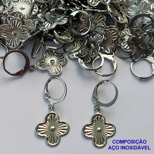BRINCO EM AÇO INOXIDÁVEL(CX85) -  BRINCO TRANQUETA (ARGOLINHA DE PRESSÃO) EM AÇO INOXIDÁVEL PINGENTE VAN CLEEF  12MM - AÇO1407
