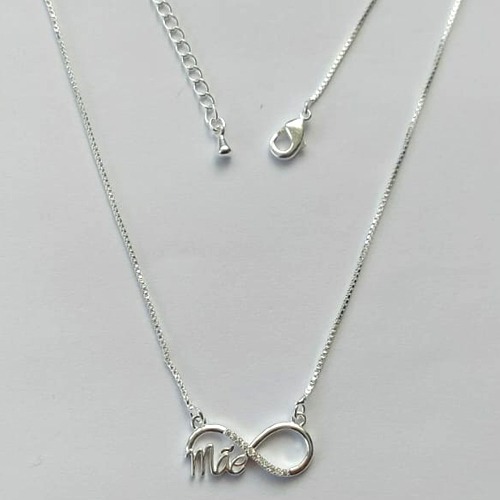 GARGANTILHA CORRENTE VENEZIANA FOLHEADO A PRATA COM 50 MILÉSIMOS + VERNIZ DIAMOND - GARGANTILHA INFINITO MÃE COM MICRO ZIRCÔNIAS 20MM - PRA024