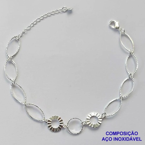 PULSEIRA FOLHEADO A PRATA COM 50 MILÉSIMOS + VERNIZ DIAMOND - PULSEIRA VAZADA TAMANHO - 18CM - EXTENSOR PRA026