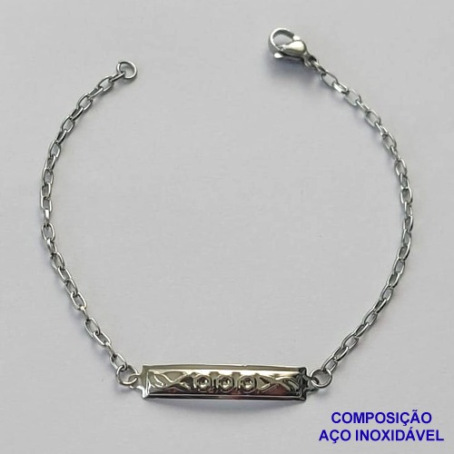PULSEIRA EM AÇO INOXIDÁVEL( CX85) (AÇO12) - PULSEIRA INFANTIL CHAPINHA DESENHADA 23MM TAMANHO 15CM - LARGURA 1,0MM - FECHO LAGOSTA - COMPOSIÇÃO: AÇO INOXIDÁVEL - AÇO1410
