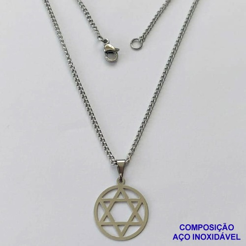 GARGANTILHA EM AÇO INOXIDÁVEL(CX85) - GARGANTILHA COM PINGENTE ESTRELA DE DAVI 16MM - TAMANHO: 45CM - COMPOSIÇÃO: AÇO INOXIDÁVEL - AÇO1419