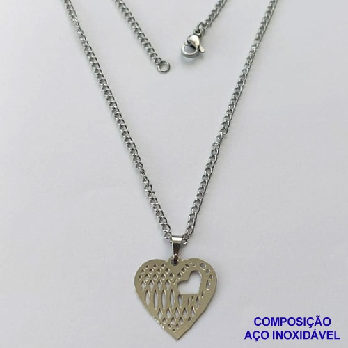 GARGANTILHA EM AÇO INOXIDÁVEL(CX85) - GARGANTILHA COM PINGENTE CORAÇÃO 19MM - TAMANHO: 45CM - COMPOSIÇÃO: AÇO INOXIDÁVEL - AÇO1420