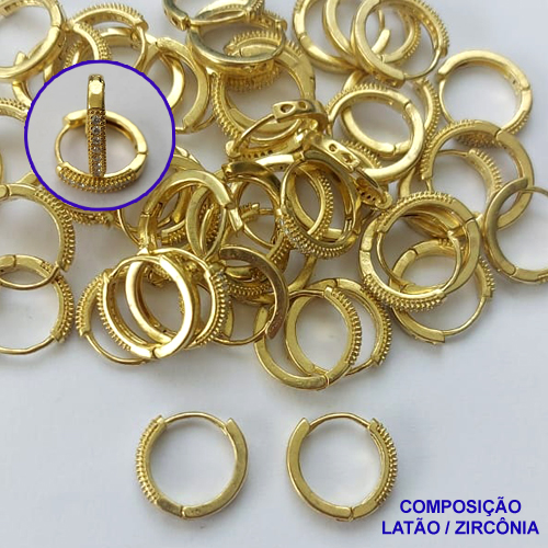 BRINCO NO BRUTO PRONTO PARA O BANHO(CX92) - BRINCO ARGOLA CRAVEJADO EM MICROS ZIRCÔNIAS 2X15MM - PESO TOTAL 1,8GR - BRU13542