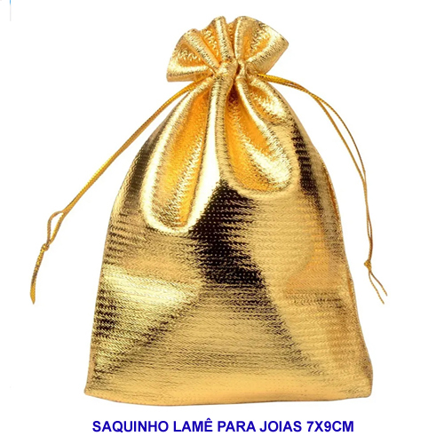 SAQUINHO LAMÊ DOURADO PARA JOIAS 7X9CM (VENDIDO POR UNIDADE) - BRU0002809