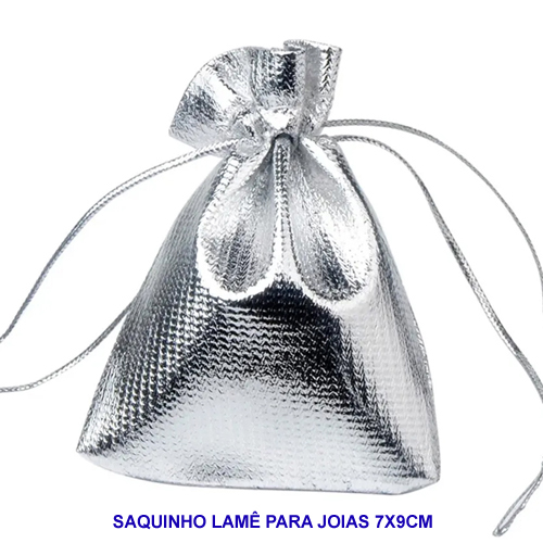 SAQUINHO LAMÊ PRATEADO PARA JOIAS 7X9CM (VENDIDO POR UNIDADE) - BRU0002810