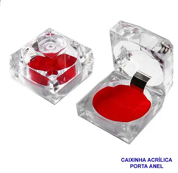 CAIXINHA PORTA ANEL EM ACRÍLICO 4X4CM ESPUMA INTERNA VERMELHA (VENDIDO POR UNIDADE) - BRU0002812