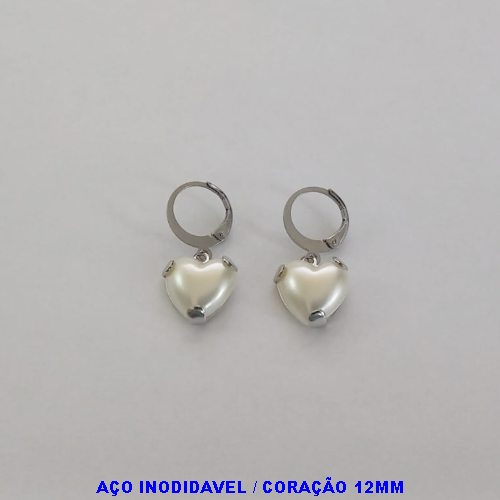 BRINCO COM ARGOLINHA DE PRESSÃO EM AÇO INOXIDAVEL CORAÇÃO COM PEDRA DE 12MM - AÇO1434